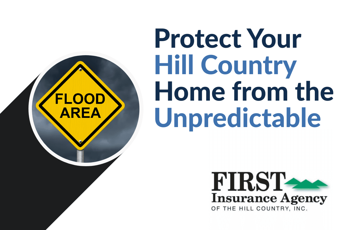 Flood warning sign symbolizing flood insurance protection for Hill Country homes by First Insurance Agency
