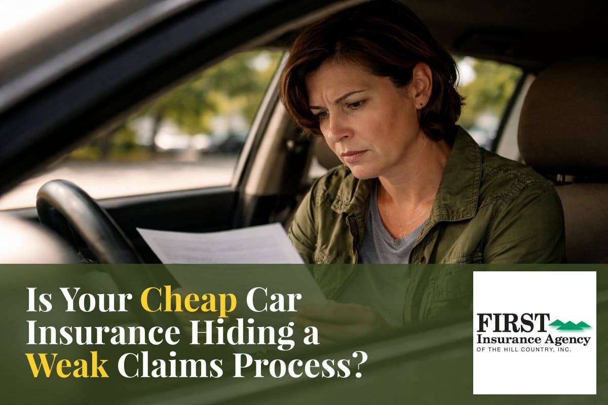 Driver sitting alone in a car at night looking stressed after an accident, facing an uncertain insurance claims process.