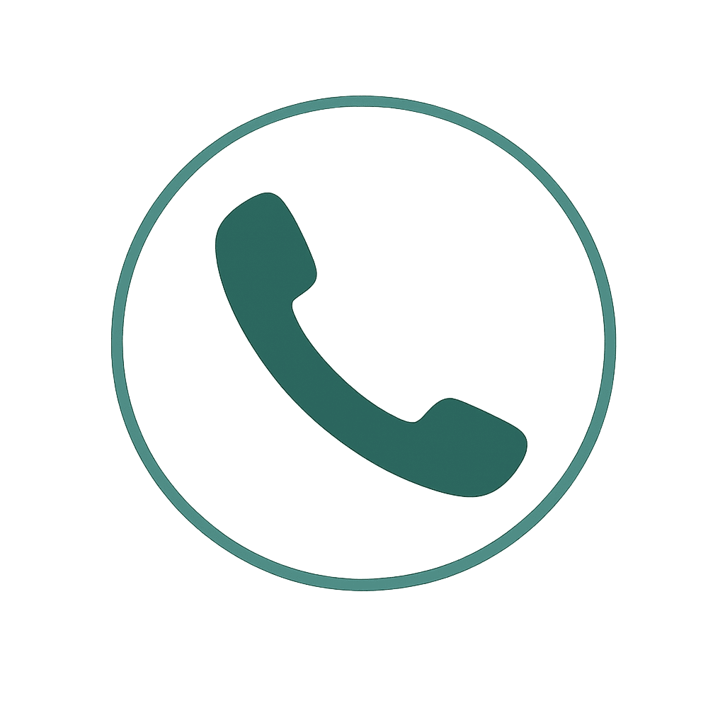 A telephone handset centered inside a circle.